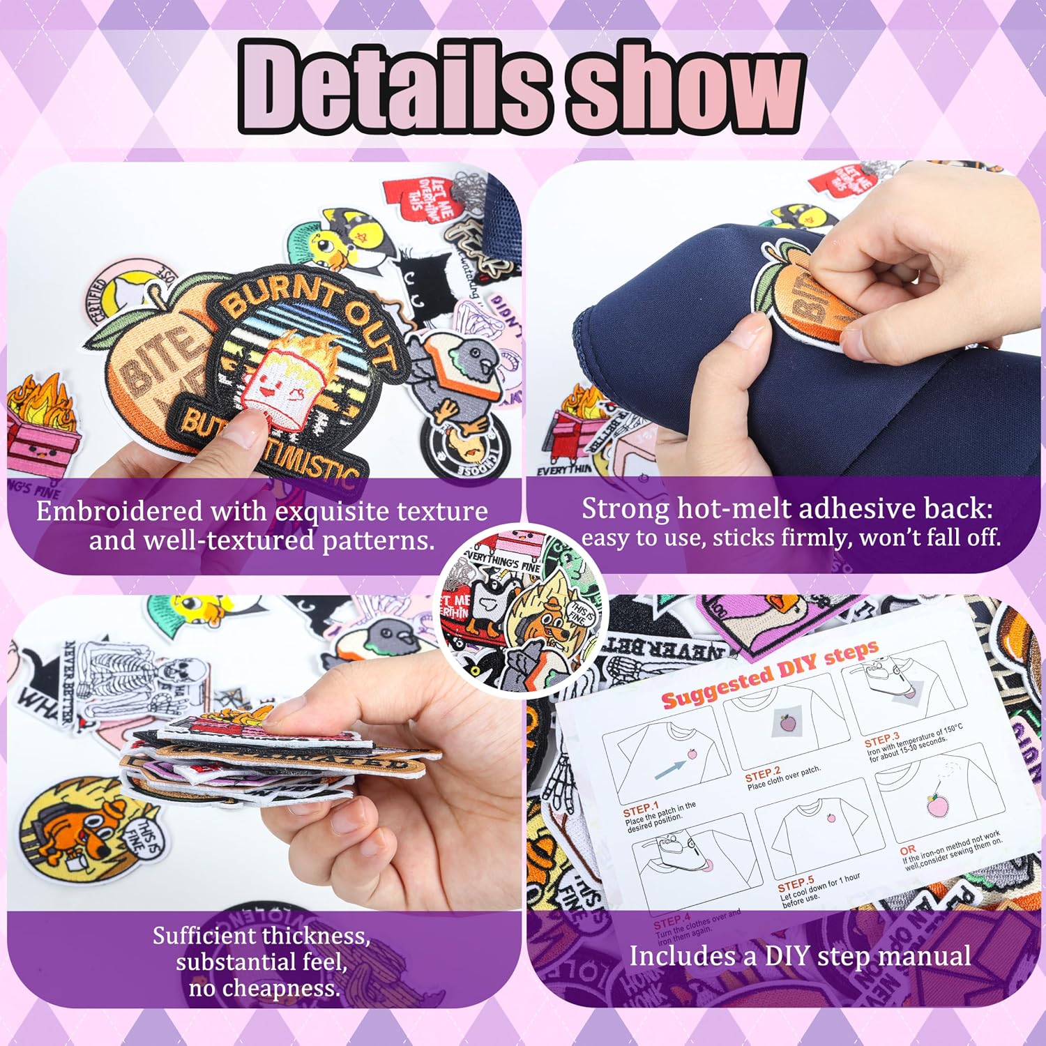 Meneng Funny Iron on Embroidered Patches: 30PCS Sew On Applique Patch with Cute Animal Humorous Quotes - Cartoon Funny DIY Crafts for Jacket Hat Backpack Shirt Decor