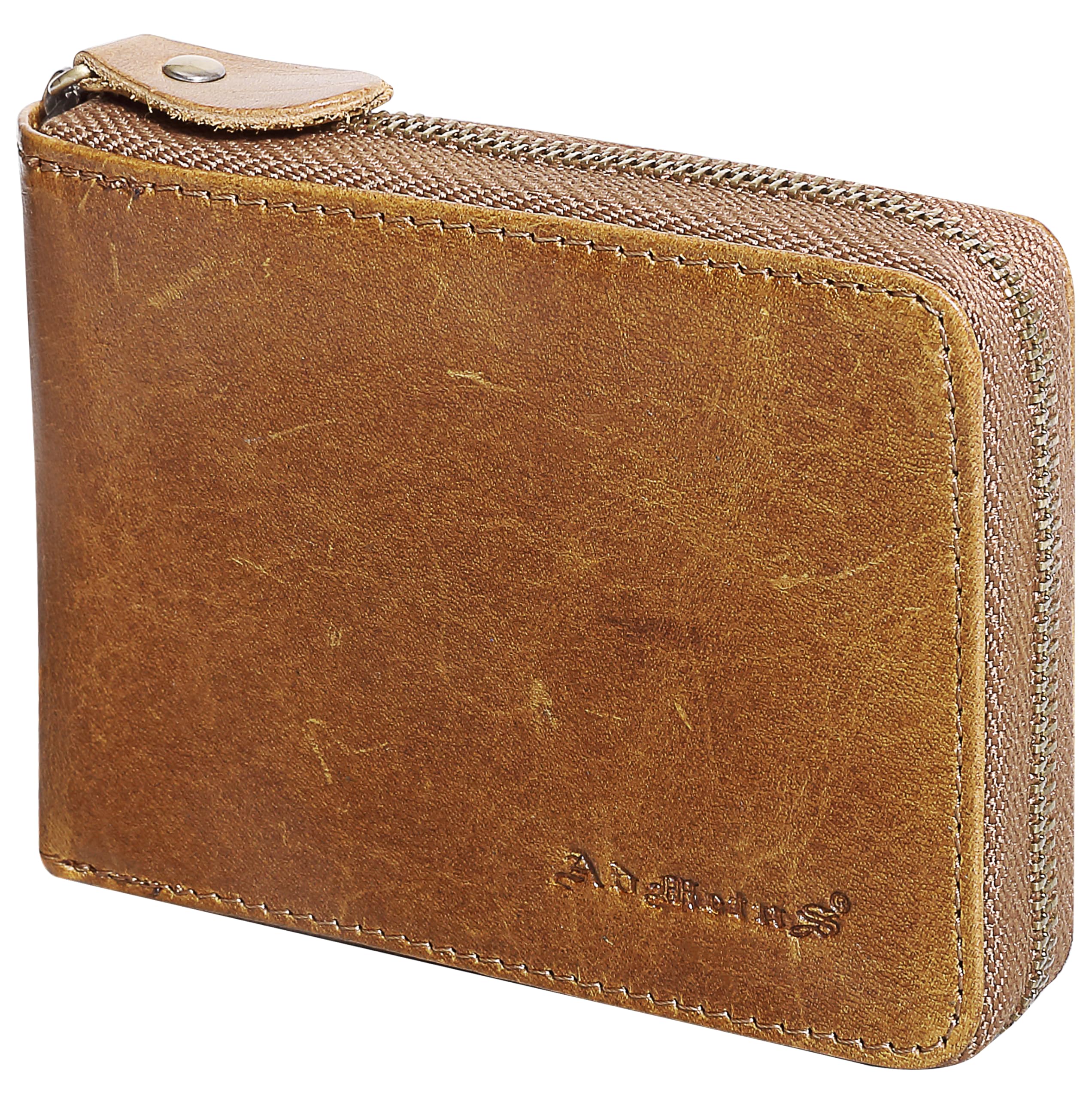 Admetus Men's Zipper Wallet Leather Bifold Wallets Slim RFID Blocking Zip Around Credit Card Holder Compact Small Wallet
