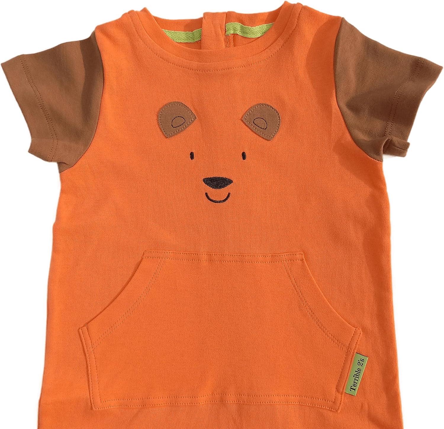Terrible 2's One-Piece Toddler Bear Romper with a Back Zipper in Orange/Brown