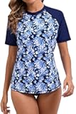 Women's Short Sleeve Rash Guard Swimsuit Top with Built in Bra Swim Shirt UPF50+ Quick Dry Bathing Suit