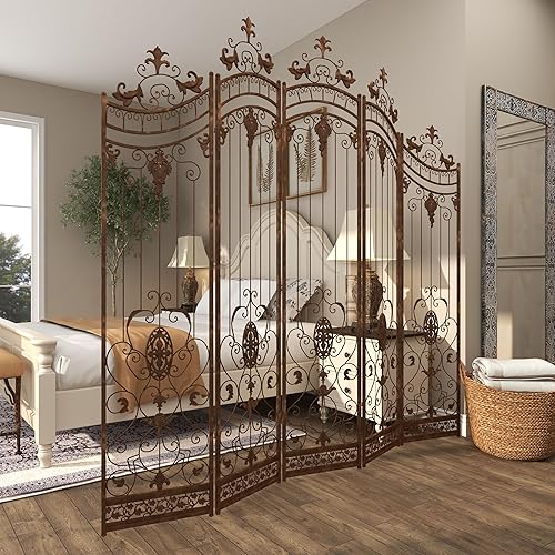 Miniatura 7 de Deco 79 Pantalla divisora de habitación abstracta de metal con diseño de acanto en relieve 80 x 1 x 80 pulgadas bronce