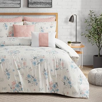 Lucky Brand Clarie Floral Comforter Set with Pillows - Full/Queen Size - 7 Piece Luxurious Bedding Ensemble