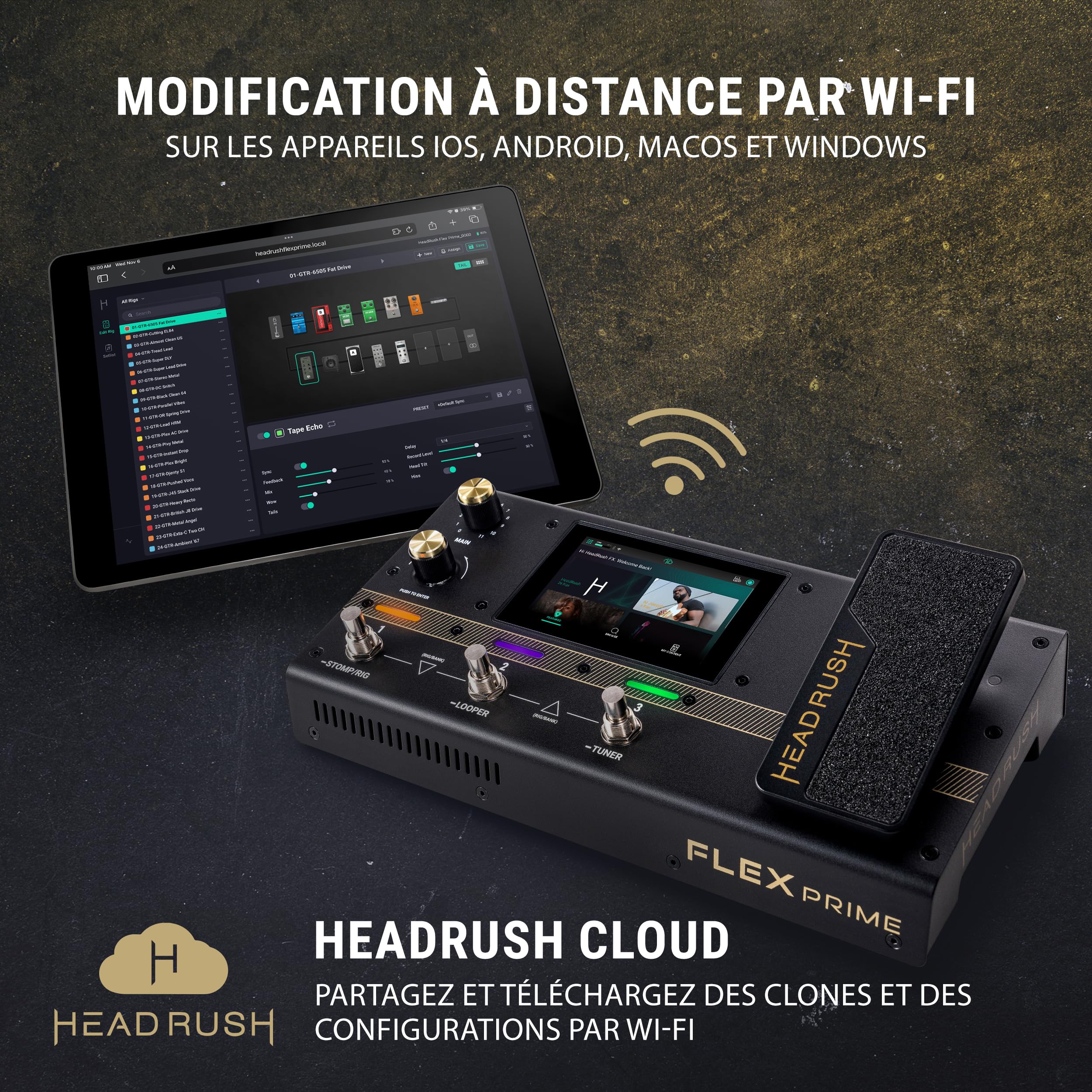 HeadRush Flex Prime Pédale Multi-Effets pour Guitare Électrique | Processeur Multi-Effets avec Cloneur d'Ampli, Looper, Interface Audio, Wi-Fi, Bluetooth, Écran Tactile et Boîte à Rythmes