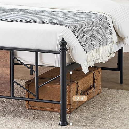 Miniatura 4 de IDEALHOUSE Marco de cama matrimonial vintage de 13 pulgadas, estilo industrial con tablas de madera retro, fuerte capacidad de carga, no necesita