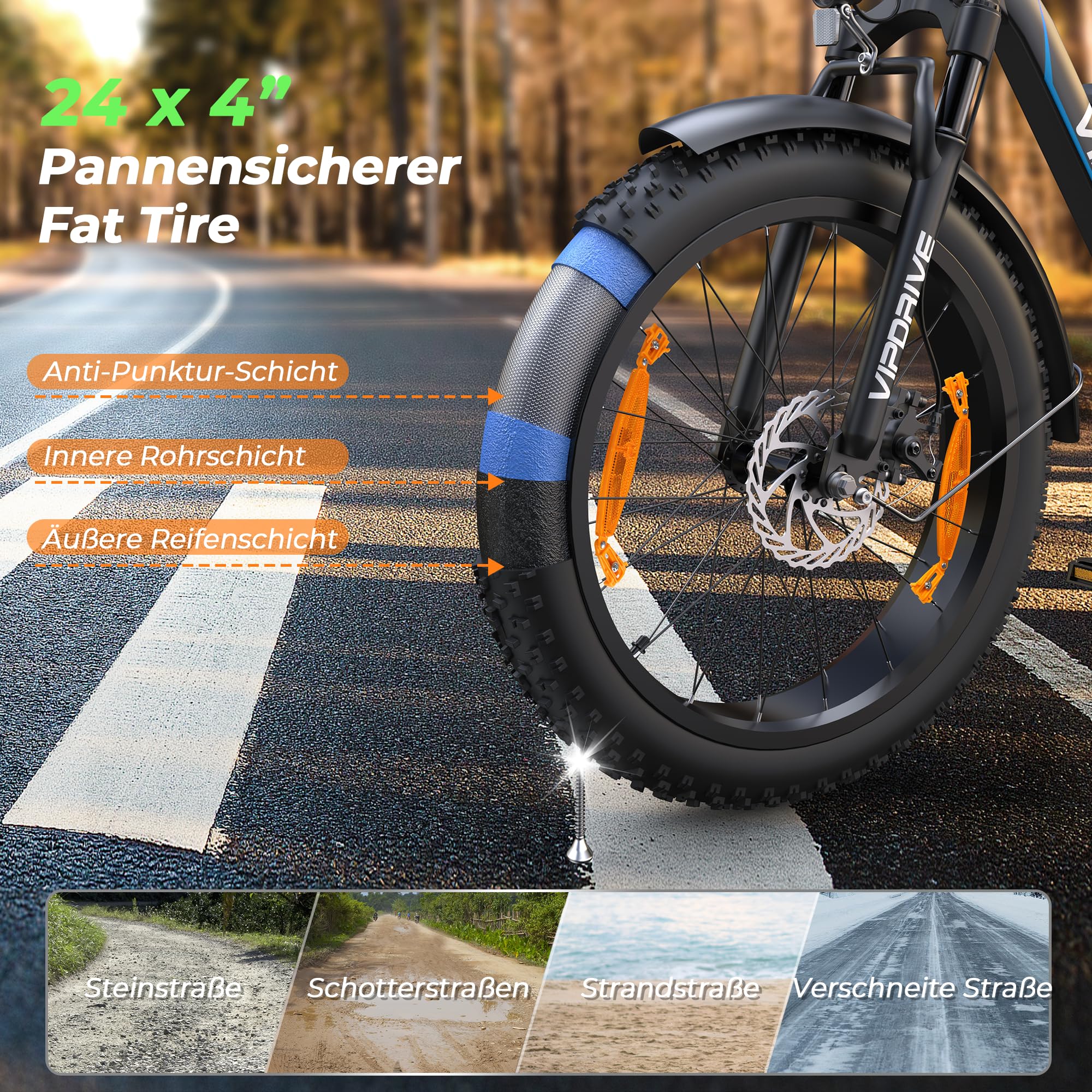E Bike Herren Elektrofahrräder Ebike 48V 13Ah 624Wh Abnehmbarer Akku, 24 Zoll Fat Tire 250W Motor 5 PAS-Modus Damen E-Bike 7-Gang mit LCD-Display (Blau【13AH 624Wh 62Nm】)