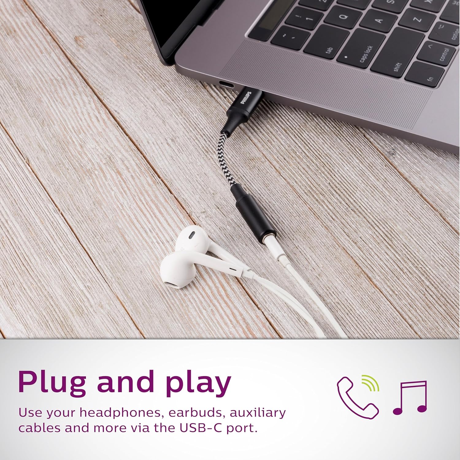 PHILIPS Accessories USB-C to 3.5mm Headphone Jack Adapter Dongle 12 Pack, 4 Inch Braided Cable, for USB-C Devices, Allows Use of Earbuds, Headphones, and Auxiliary Cords, DUP3233B/37