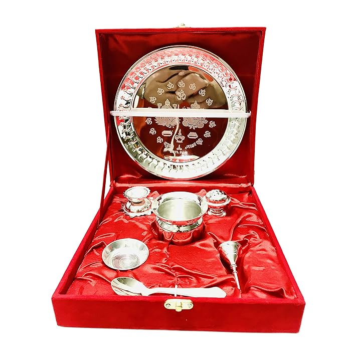 Buy Silver Pooja thali Set Indian Traditional Pooja Plate Set (Bell