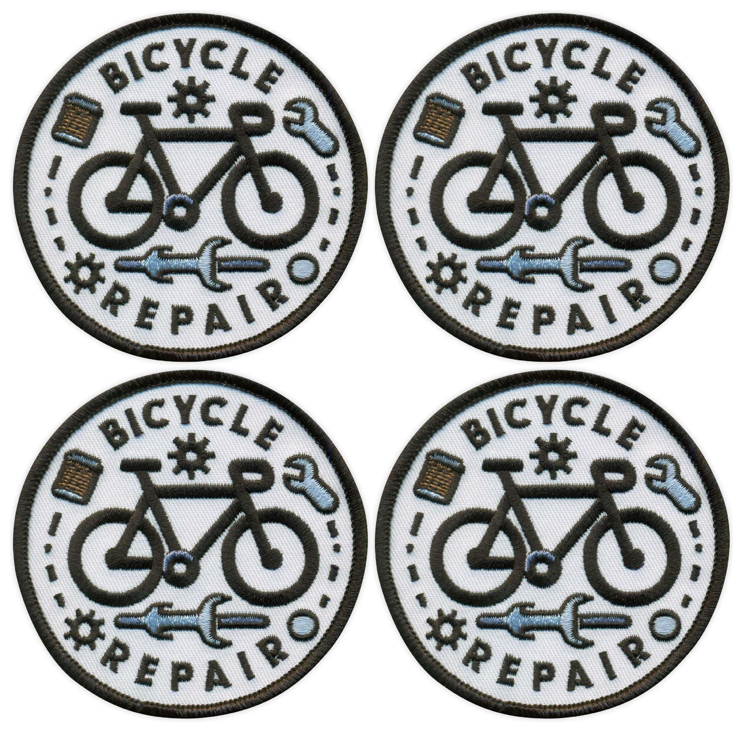 Set di 4 toppe ricamate per riparazione bicicletta, sfondo bianco, termoadesivo/termoadesivo
