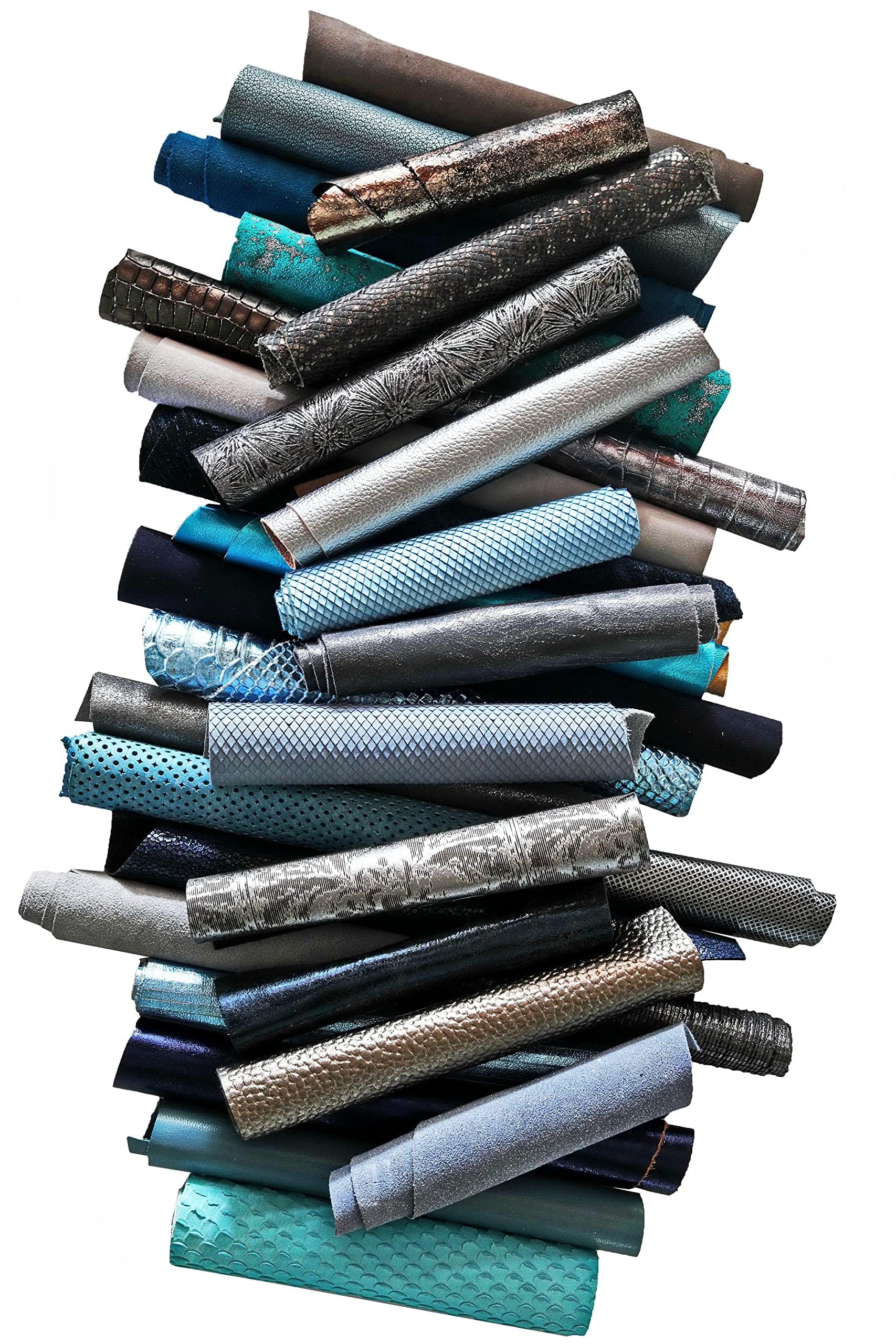 LA GARZARARA - Ritagli di Pelle sui Toni Grigio e Blu - Misura 10x15 cm - 1kg - Selezione Casuale per Artigianato Cucito e Creazioni Handmade – Stampe e Finiture Varie – -B053