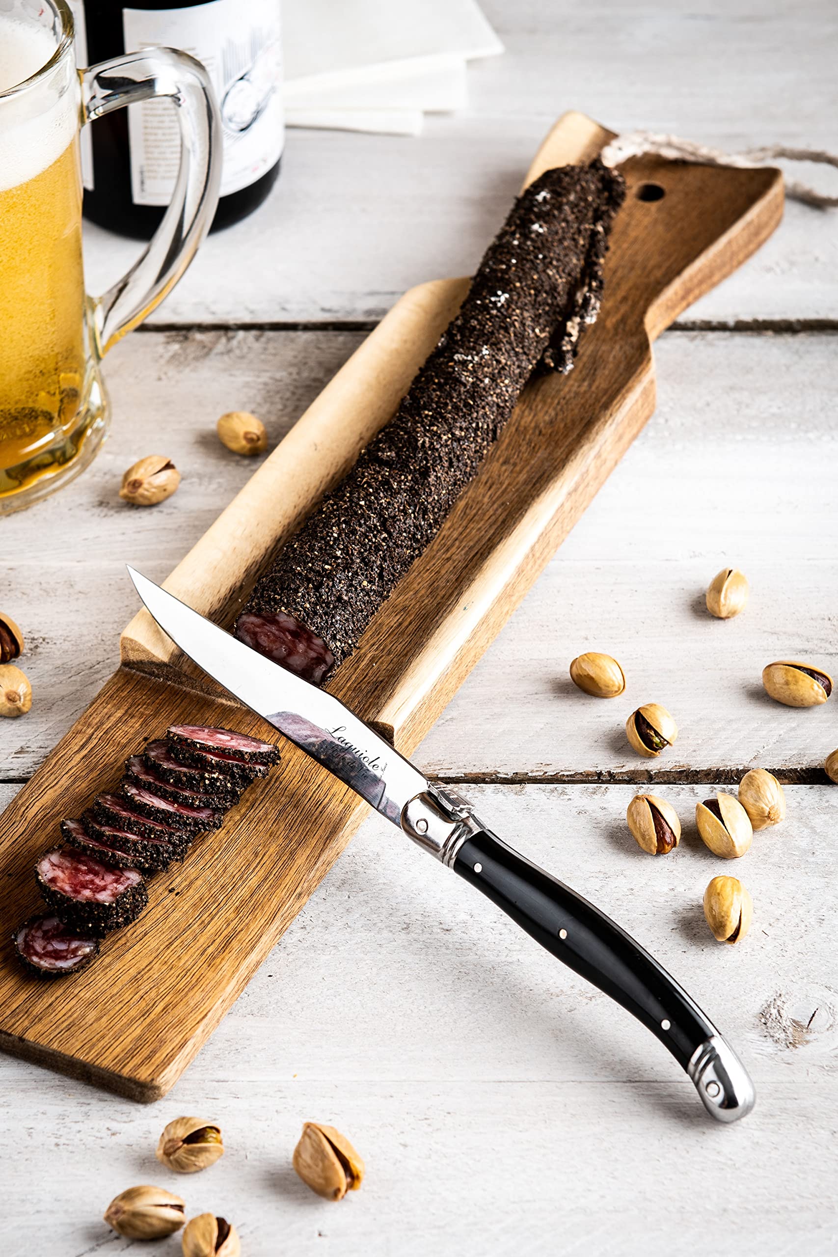 Laguiole Style de Vie salsiccia con coltello, legno di acacia