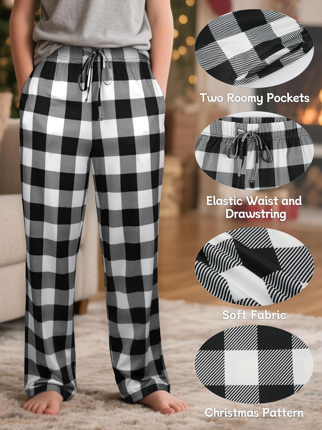 IHU Boys Pajama Pants Soft Kids Plaid Pj Bottom Lounge Pants Sleepwear with Drawsting & Pockets for Boys Girls Clothes - Image 2