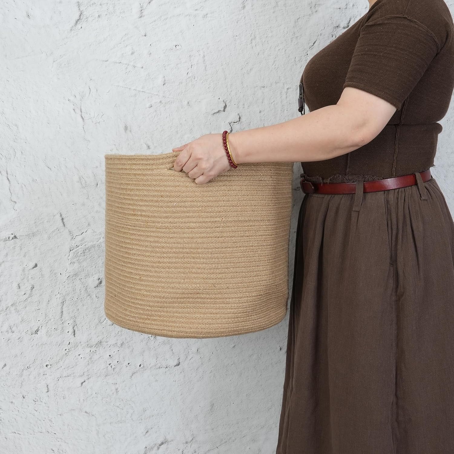 XUANGUO Jute Rope Basket For Girls Boys Kids 16”X14” Baby Laundry Baskets Nursery Bin Round Woven Basket Organizer For Storage Toys Blankets Shoes Clothes