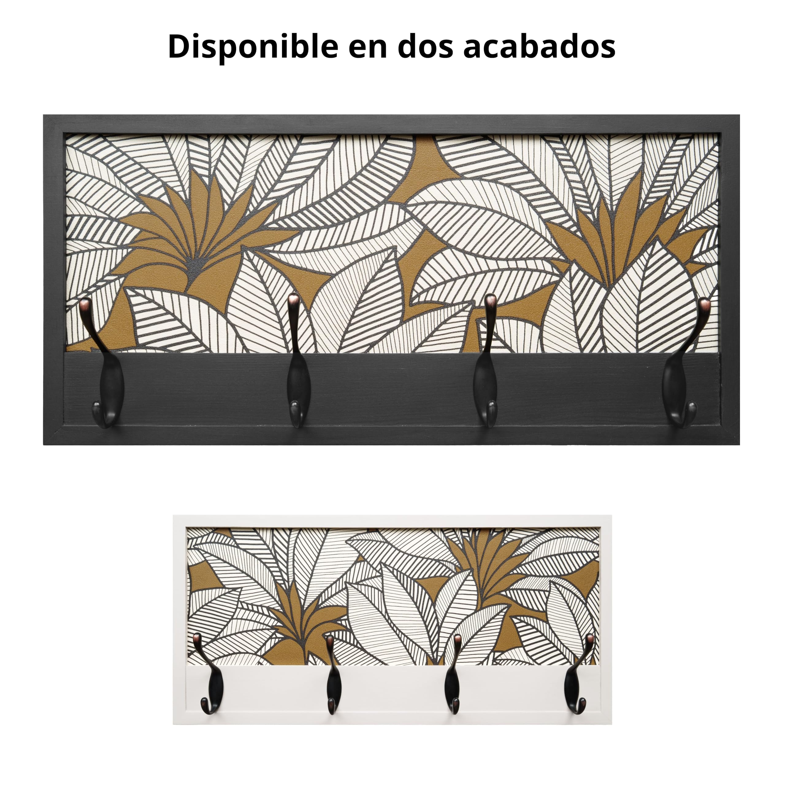 Perchero Pared Madera 52x25cm Minimal Negro 4 Ganchos