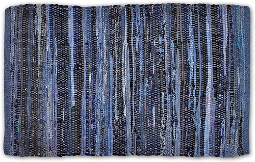 DII Chindi Home Collection Alfombra de trapillo de área multicolor tejida a mano, 20 x 31.5 pulgadas, color azul náutico