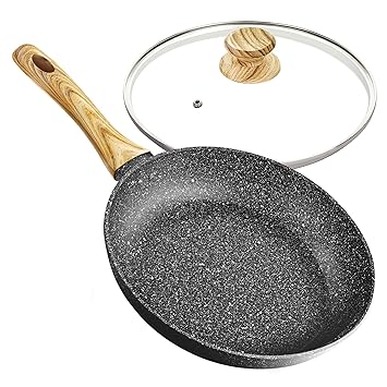 Michelangelo 20cm Frying Pan Non Stick with Lid, Small Frying Pan with Bakelite Handle, Frying Pan Induction Base with Stone-Derived Coating, Black