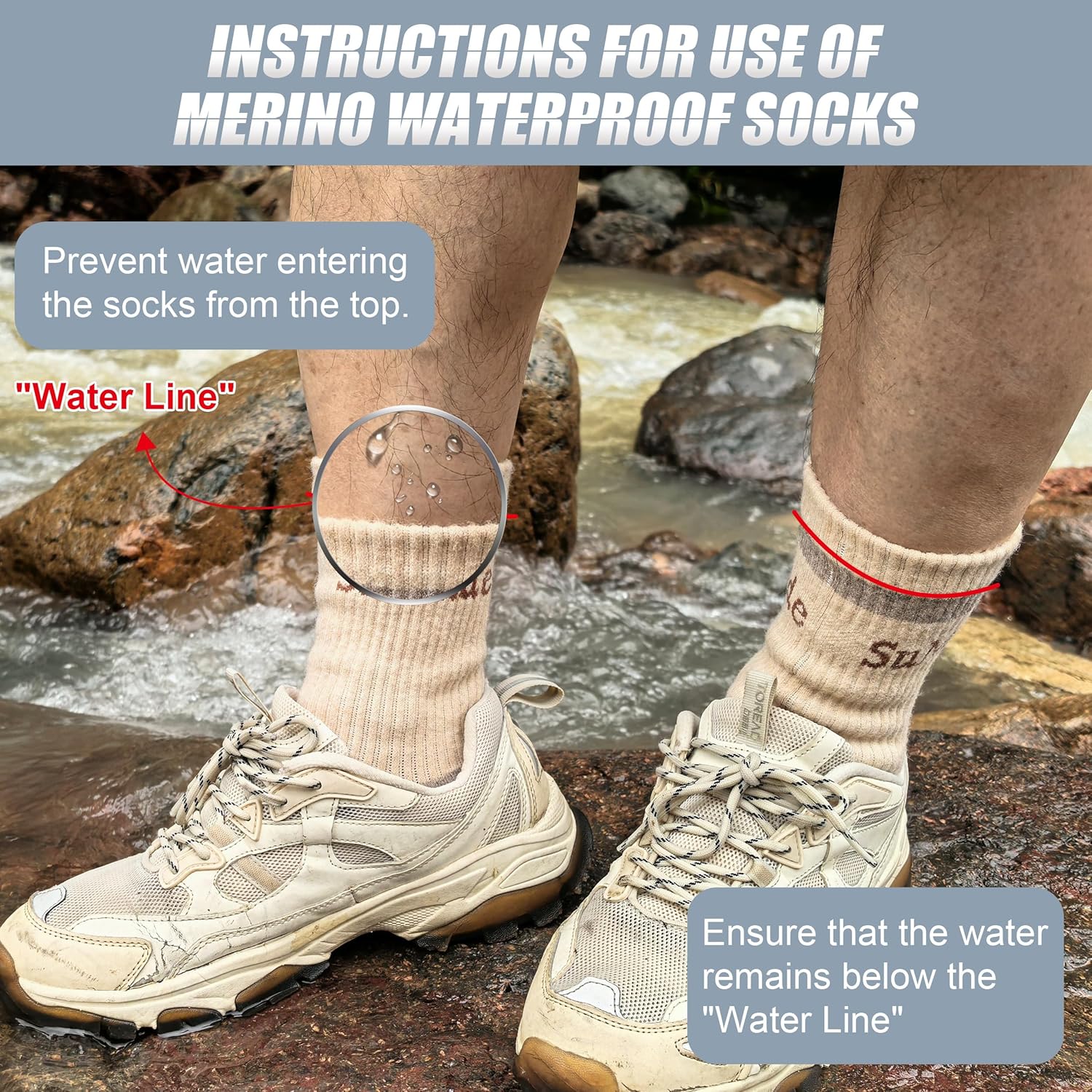 Merino Wool Waterproof Socks, 1 Pair Waterproof Hiking Socks for Hiking, Running -Breathable & Warm for All Seasons - Image 8