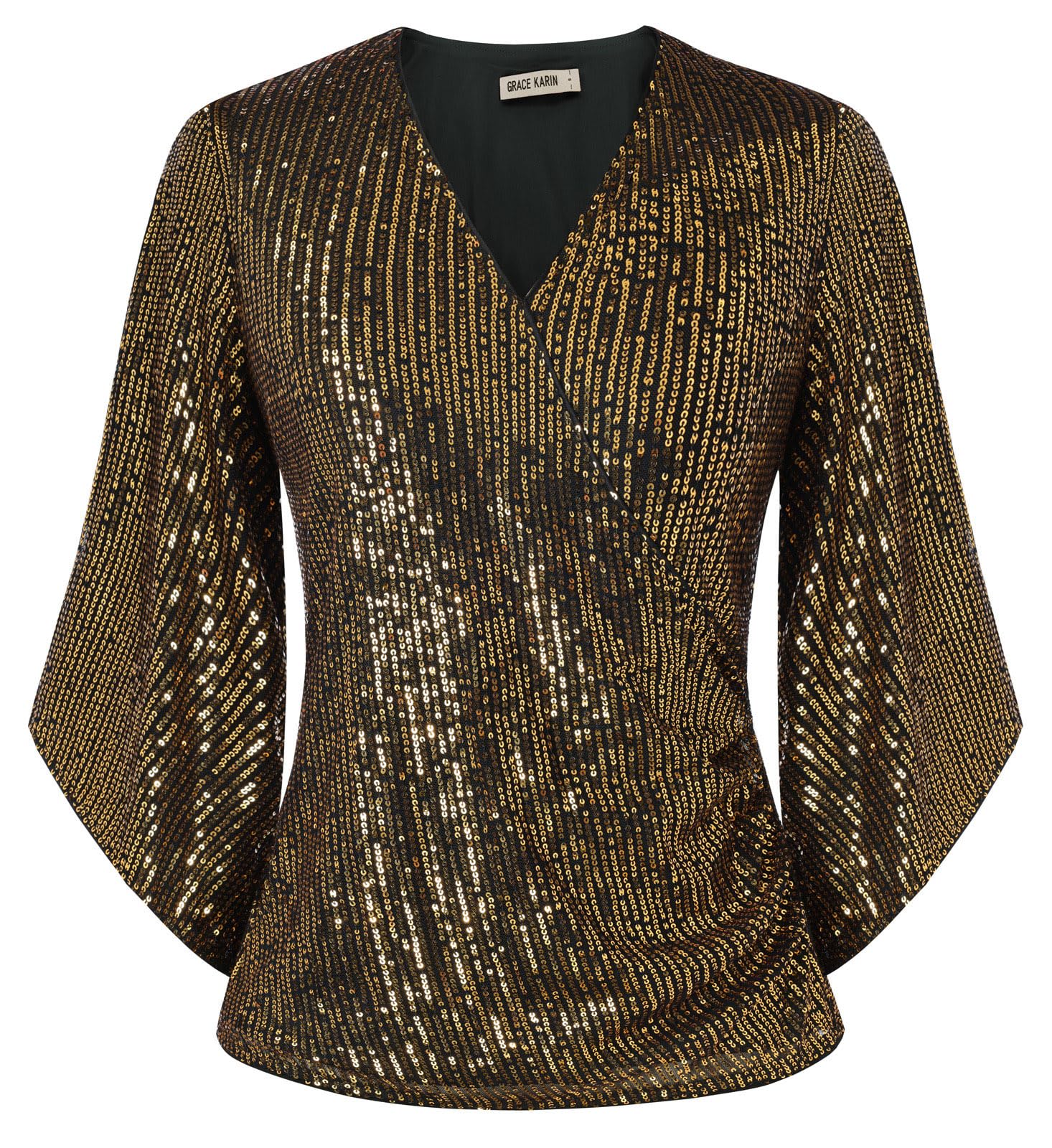 GRACE KARIN Damen Pailletten Bluse Festliche 3/4 Ärmel Elegante Oberteil