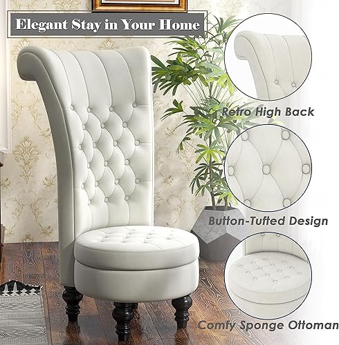 Miniatura 7 de MU Silla de respaldo alto de terciopelo holandés, muebles de sala de estar, asiento de acento real, sillas de trono, estilo simplemente elegante