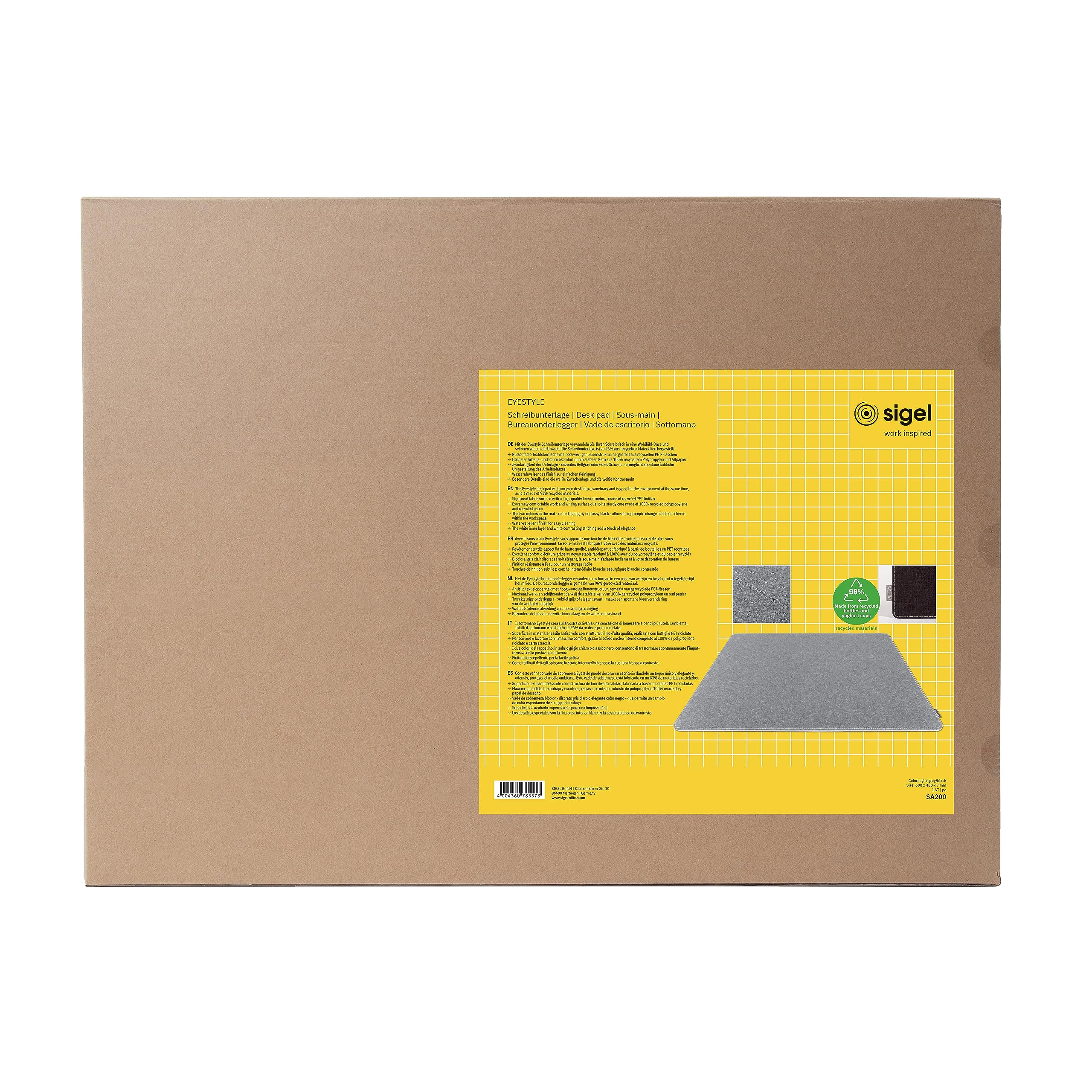 SIGEL Schreibtischunterlage aus recyceltem PET, beidseitig 60 x 45 cm