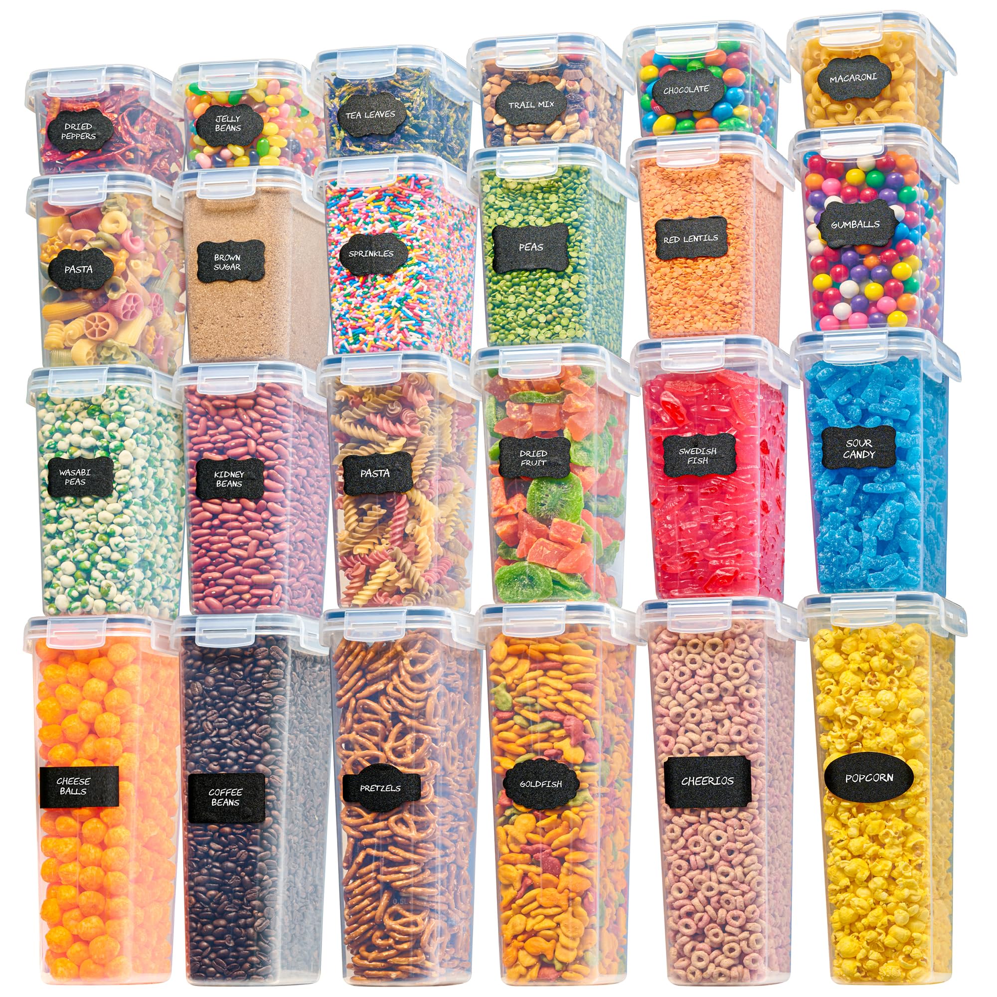 Set di 24 contenitori ermetici per alimenti, contenitori ermetici con coperchio, per pasta, farina, zucchero, cereali, contenitori per alimenti, 4 misure, contenitori da cucina