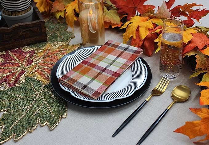 Servilletas de Tela COTTON CRAFT Plaid - Juego de 12 - 43x43 cm - Naranja miniatura 8