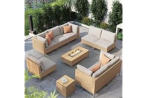 10-Piece Grand Patio Fire Pit Conversation Set with Outdoor Cushions & 50,000...