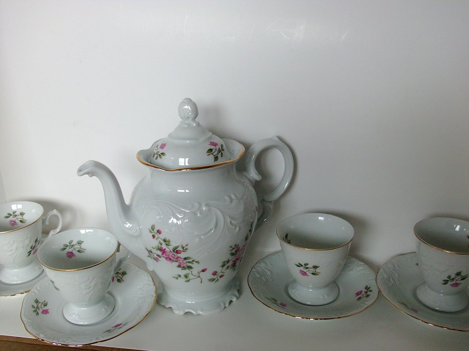 Wawel Poland Tea Set 4 Cups & Saucers and Tea Pot Rose