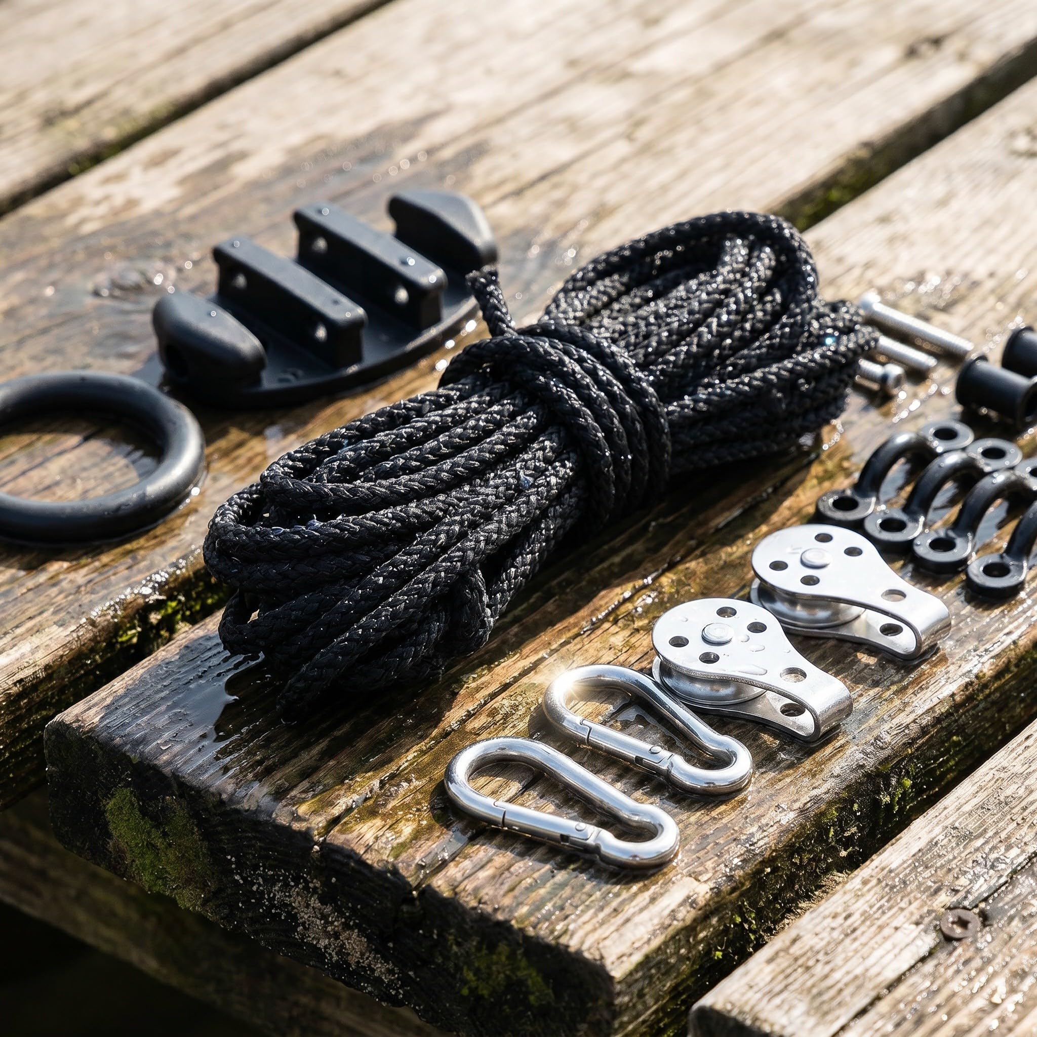 Kit de Polea con Sistema de Poleas Suave para Ancla de Kayak y Canoa con Cuerda de 30 Pies, Resistente al Desgaste y Accesorios de Acero Inoxidable para Actividades Acuáticas
