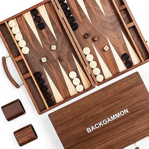 ropoda Sapele - Juego de mesa de backgammon de madera (15 pulgadas) para adultos y niños, juego clásico de estrategia de mesa, juego de backgammon