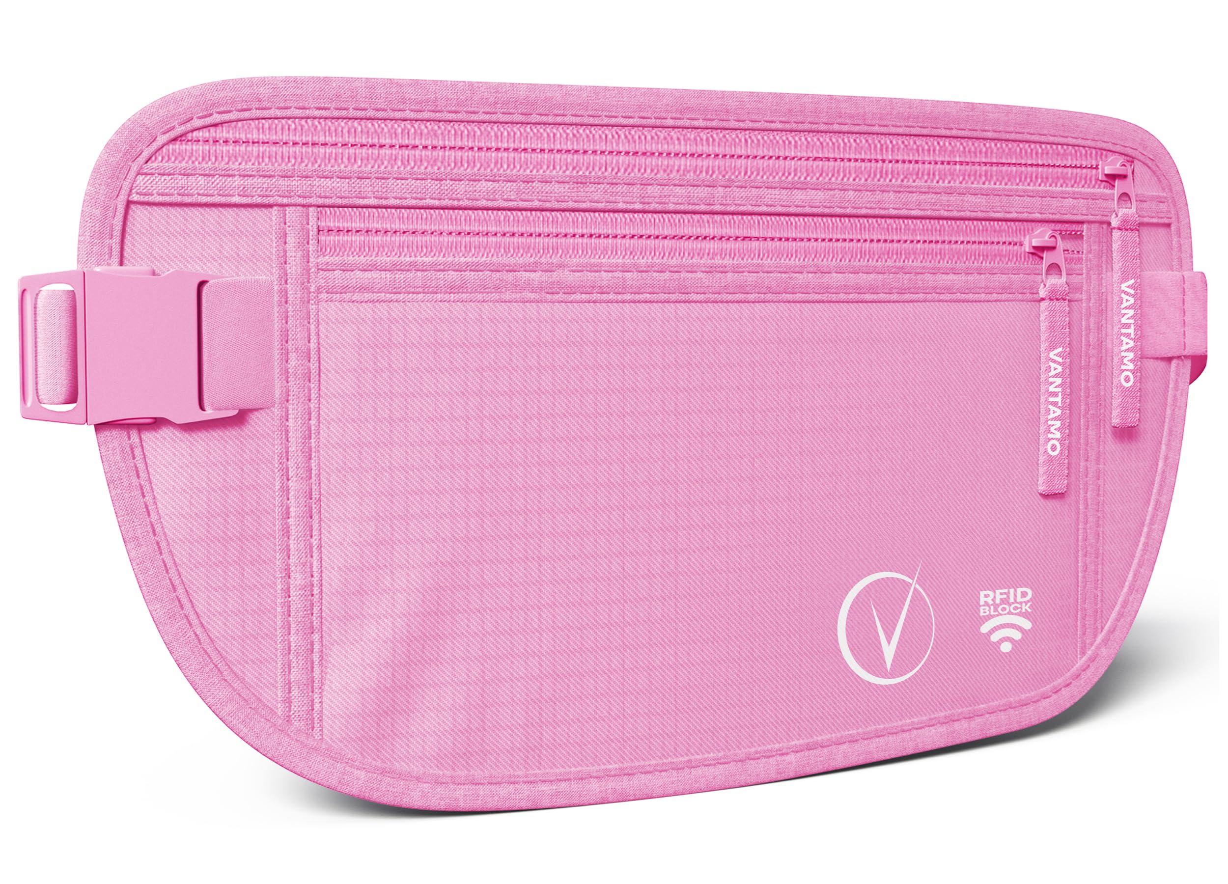 Vantamo Bauchtasche Damen Ultraflach mit RFID-Schutz, Geldgürtel für Reisen mit 2 Fächer und Verstellbarem Gurt, Hüfttasche Herren für Laufen und Wandern Passt für Reisepass, Bargeld und Telefon