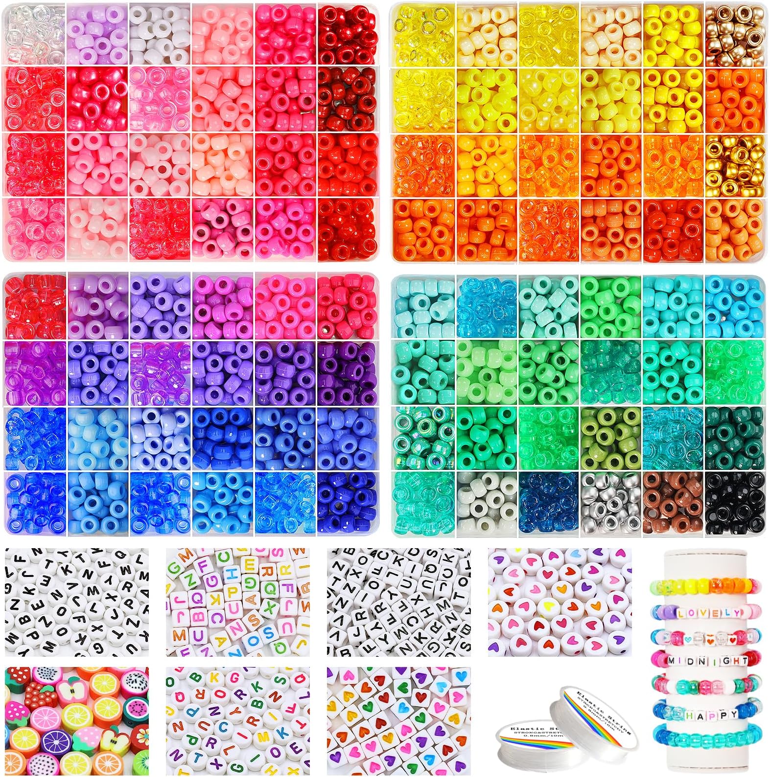 Redtwo 96 Colors Pony Beads for Bracelet Making Kit, Rainbow Kandi Beads Bulk Hair Bead Friendship Bracelet Kit, Craft Gifts Set for Girls