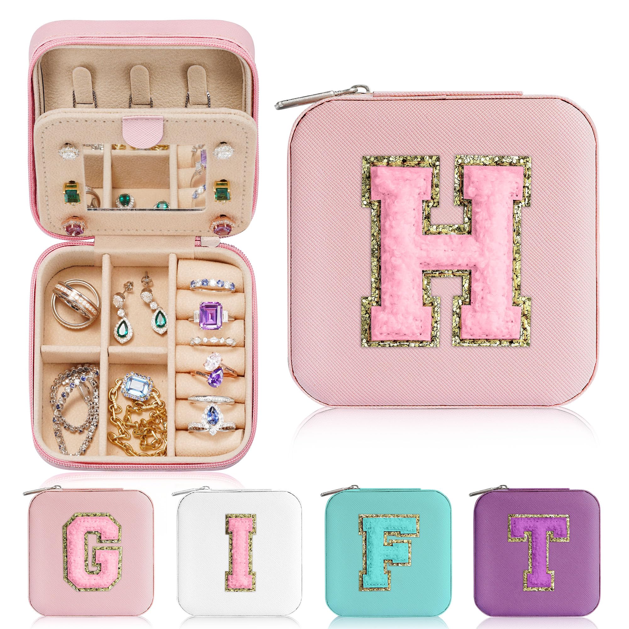 Parima Travel Jewelry Case for Women Girls, H Initial Jewelry Box | Small Jewelry Box | Travel Jewelry Box for Women | Travel Jewelry Case | Travel Gifts for Women | Travel Jewelry Organizer