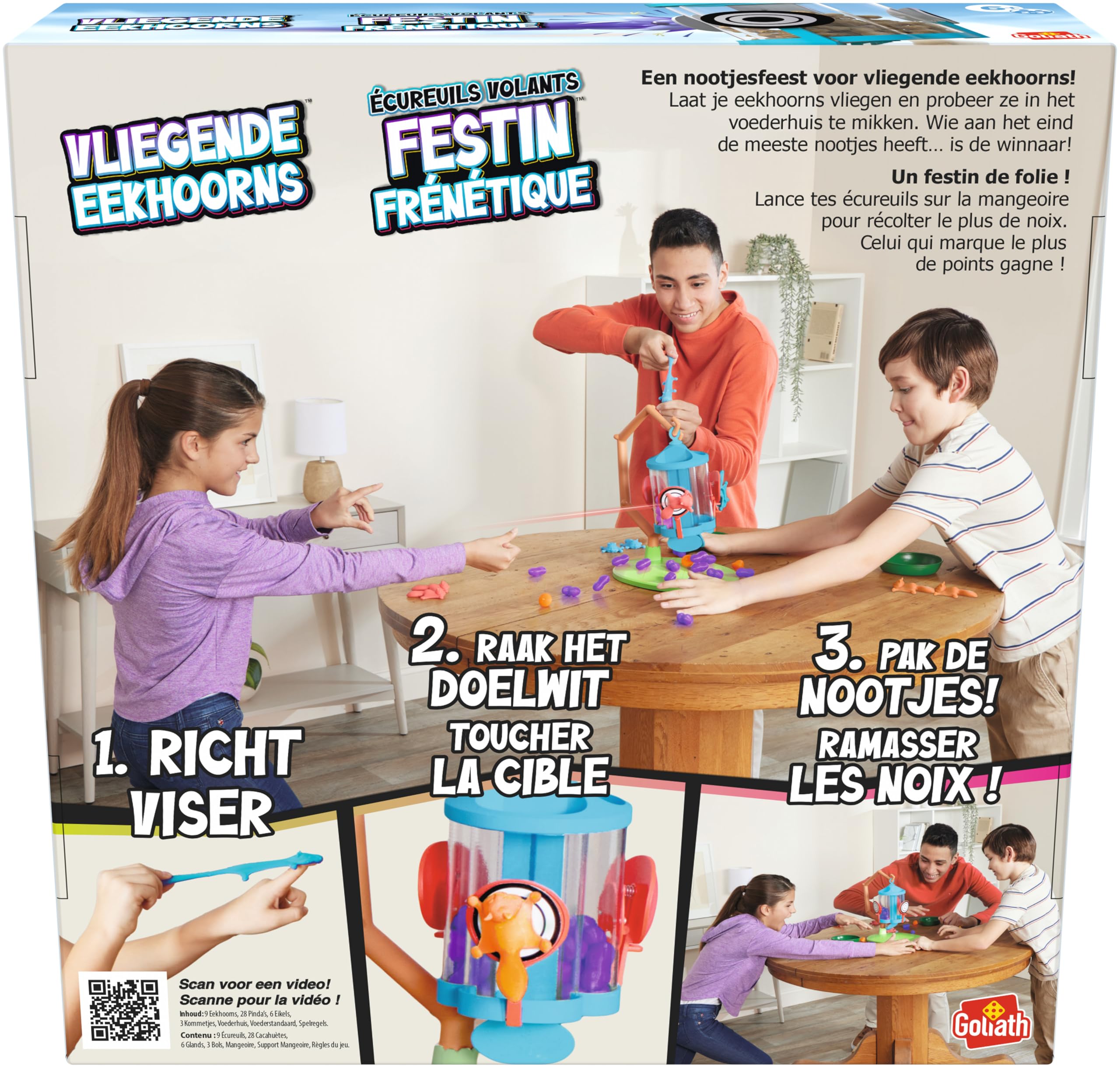 Goliath - Eichhörnchen aus Folie – Geschicklichkeitsspiel für Kinder ab 6 Jahren – Gesellschaftsspiel für Familie interaktiv – Haselnusssammlung – 2 bis 3 Spieler – Geschenkidee – Version FR & NL