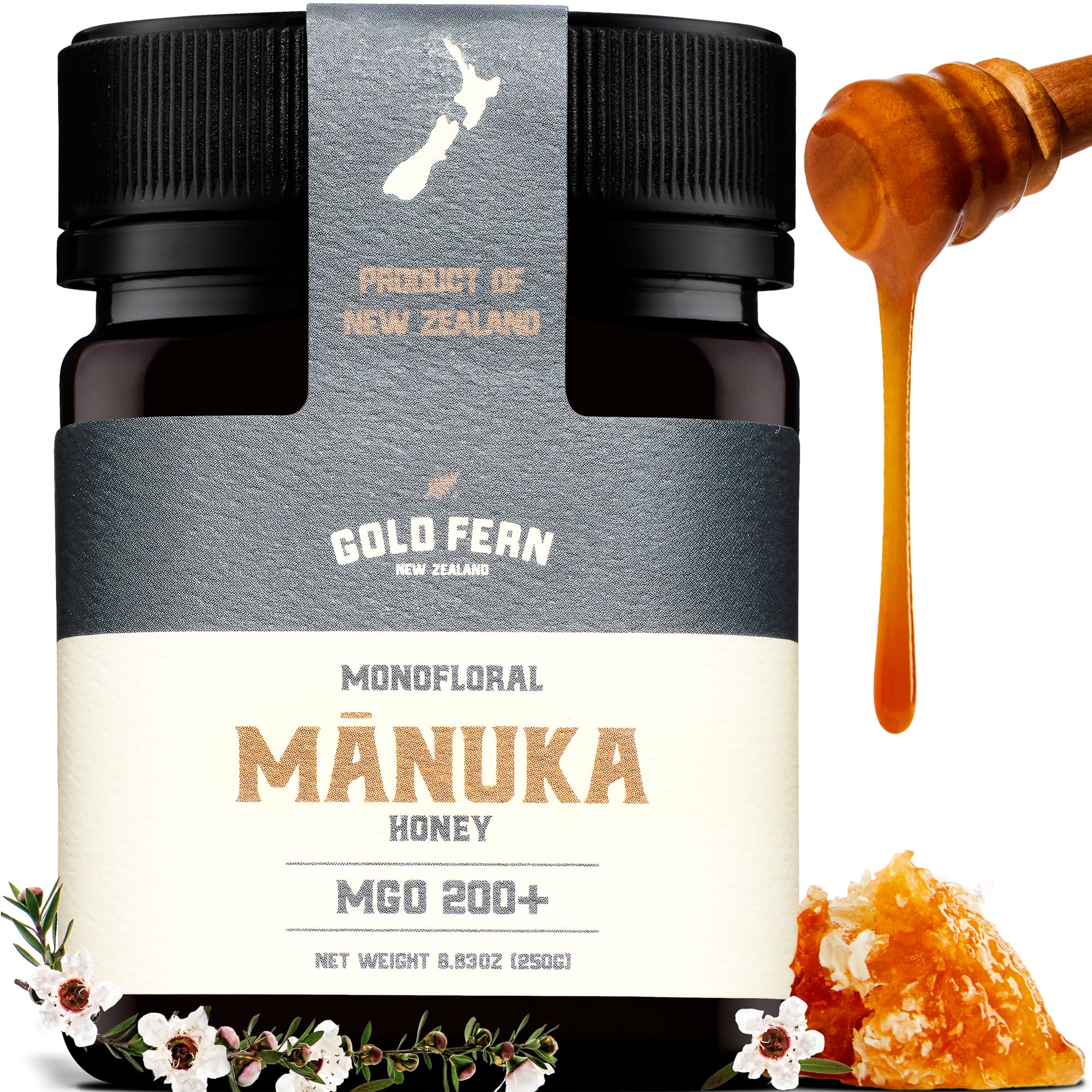 Gold Fern Honey - Raw New Zealand Manuka Honey | 8.8oz MGO 200+ | Pure, Natural, Unpasteurized, and Unfiltered Superfood Honey, Traceable from Hive to Hand