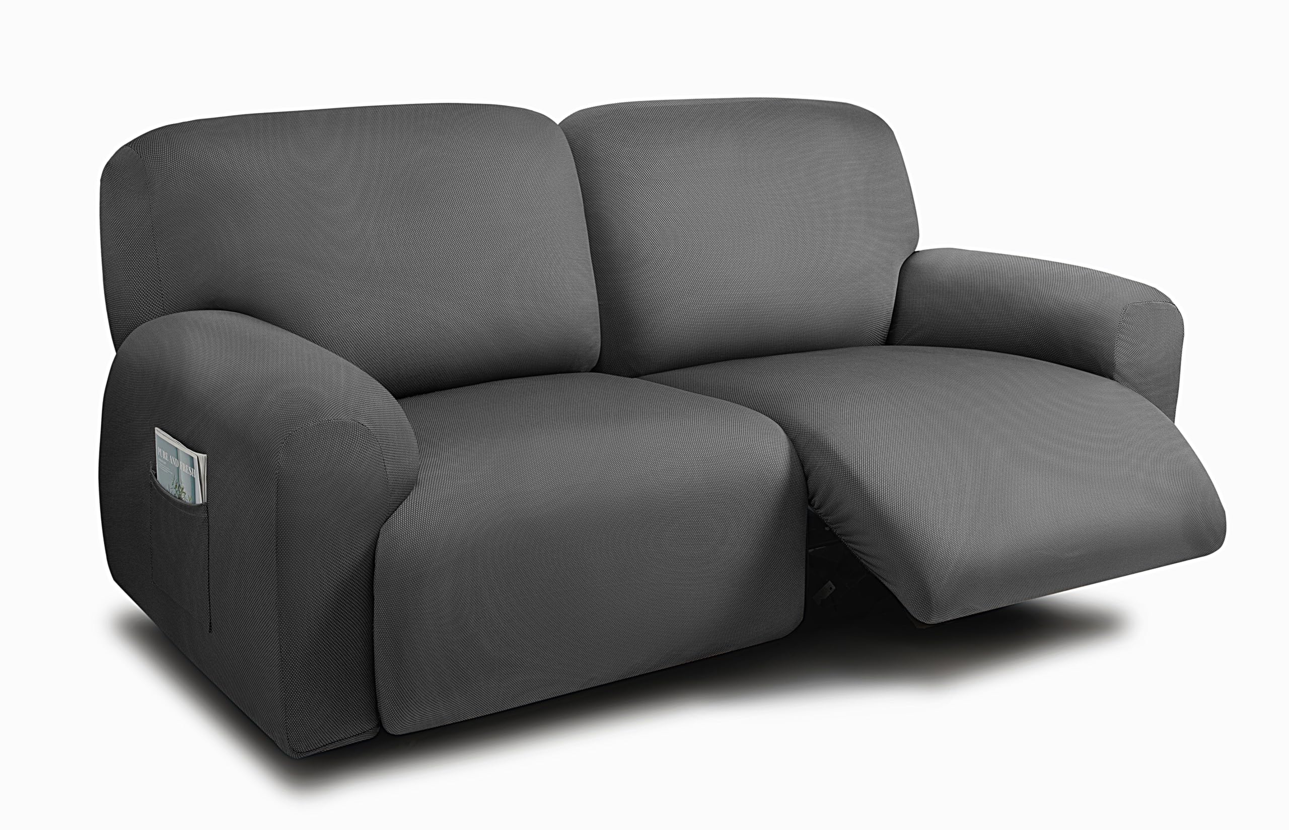 ULTICOR Extra Wide 75" - 100", Reclining 2 Seater Sofa, Extra Wide Reclining Love Seat Slipcover, 6-Piece Yarn Fabric, Reclining Sofa Covers, Thick, Soft, Washable (Dark Grey)