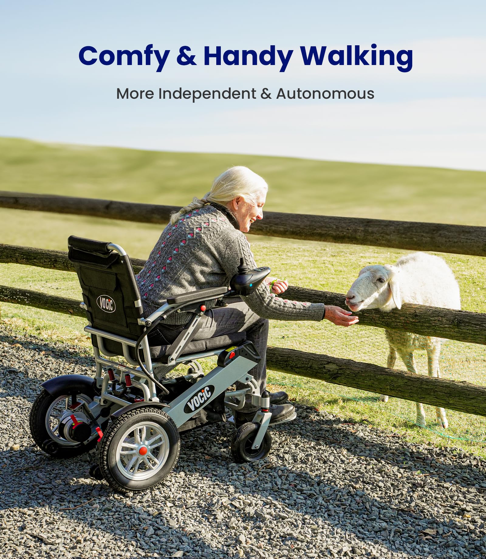 VOCIC V62 Sedia a rotelle elettrica pieghevole,Electric wheelchair 136KG | 25KM Carrozzina elettrica leggera per disabili doppia batteria per anziani,Pneumatici in gomma,Aeromobile idoneo al vol