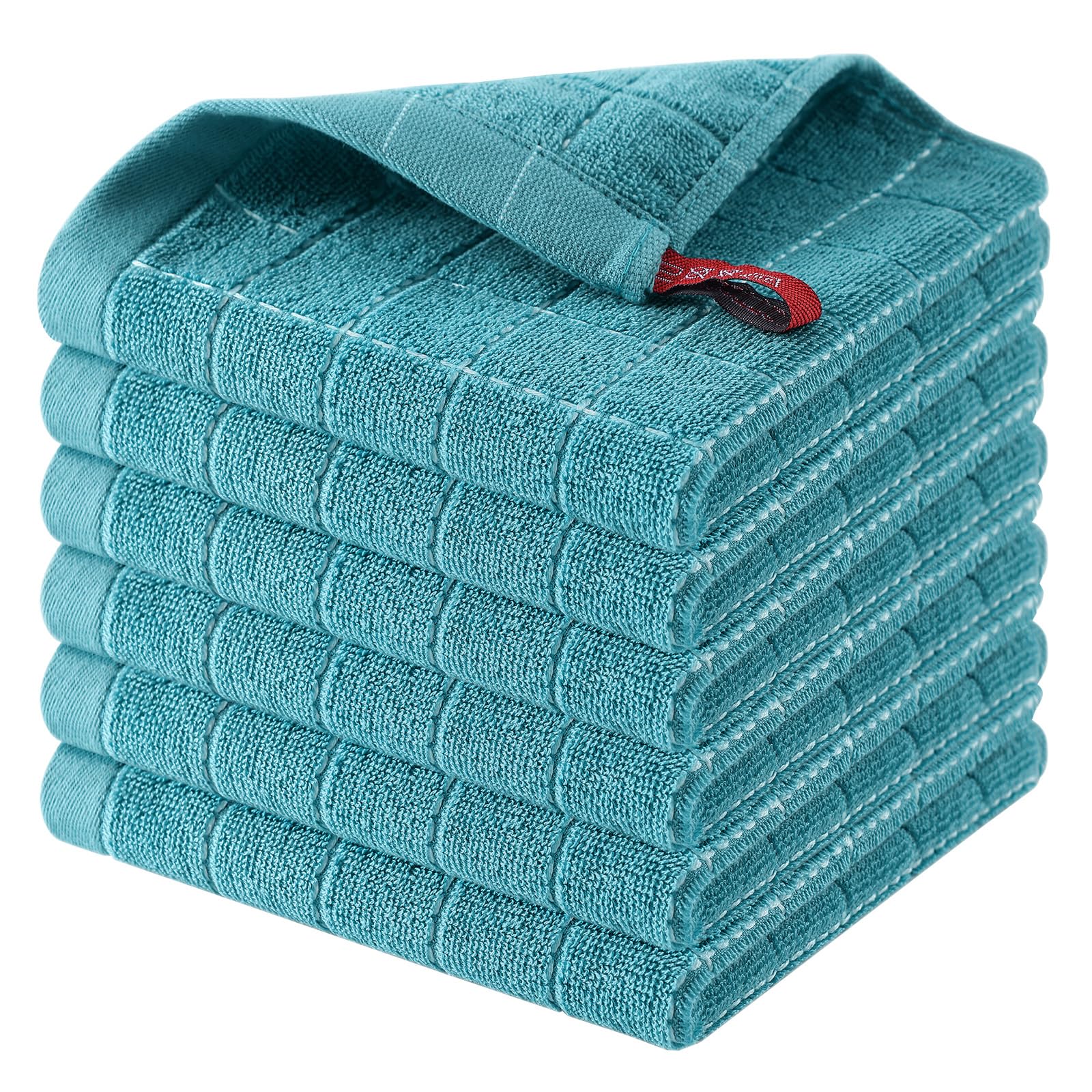 Homaxy 100% Cotton Terry Kitchen Dish Cloths, 6 Pack, Lake Blue | Ultra Soft and Absorbent, Suitable for Drying and Washing Dishes