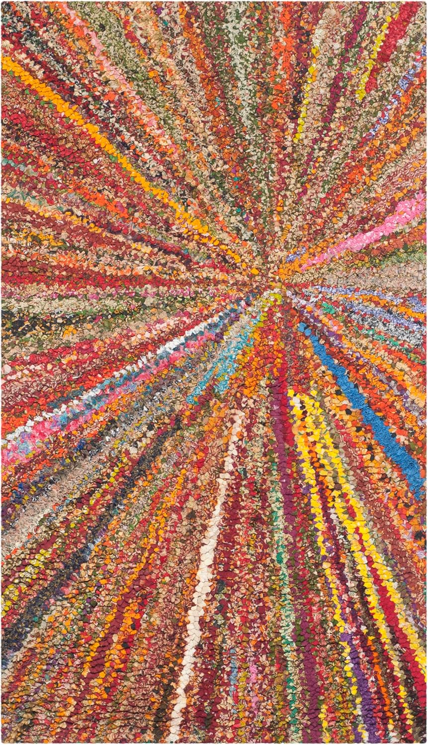 SAFAVIEH Nantucket Collection Accent Rug - 2'3" x 4', Multi, Handmade Boho Abstract Burst Cotton, Ideal for High Traffic Areas in Entryway, Living Room, Bedroom (NAN319A)