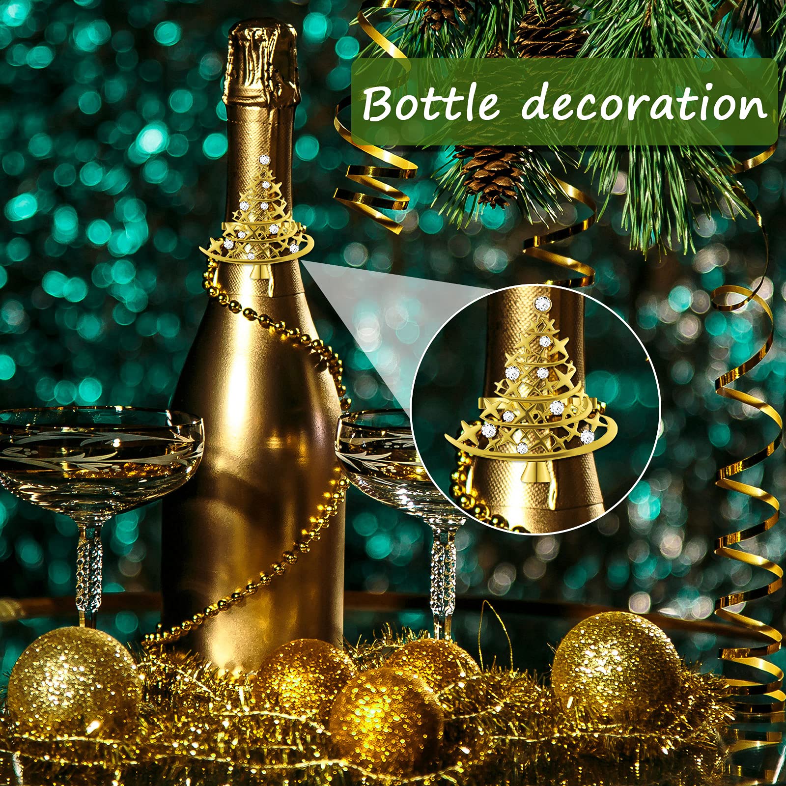 Lot de 24 ronds de serviette de Noël en vrac en forme de flocon de neige et sapin de Noël avec strass pour décoration de table de Noël et de mariage (doré)