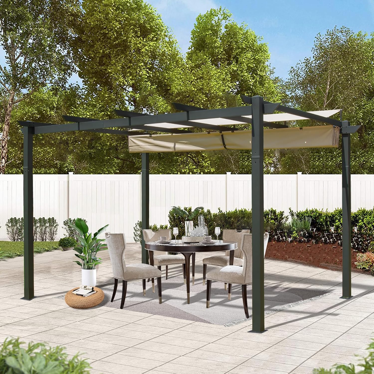 Domi 9’x13' Outdoor Retractable Pergola Against The Wall with Sun Shade Canopy, Pergolas and Gazebos Clearance, Patio Metal Canopy for Deck, Garden, Backyard