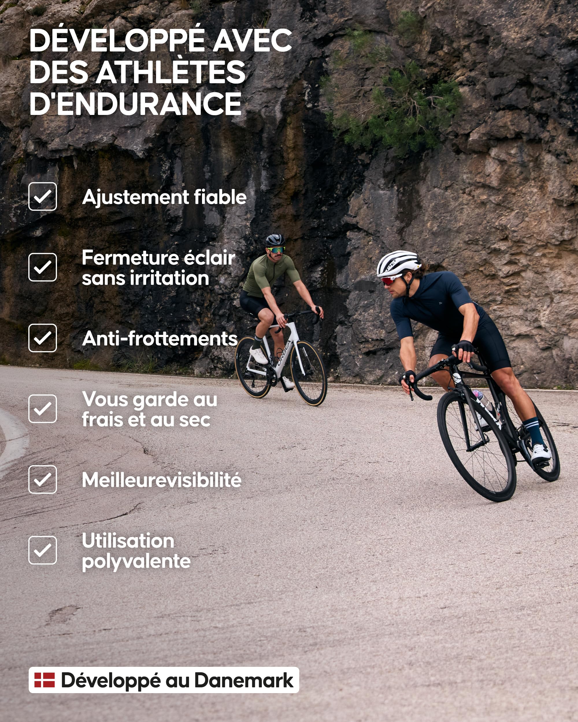 DANISH ENDURANCE Maillot Cyclisme Manches Courtes, Poches Arrières, Respirant & Léger, Vélo Homme