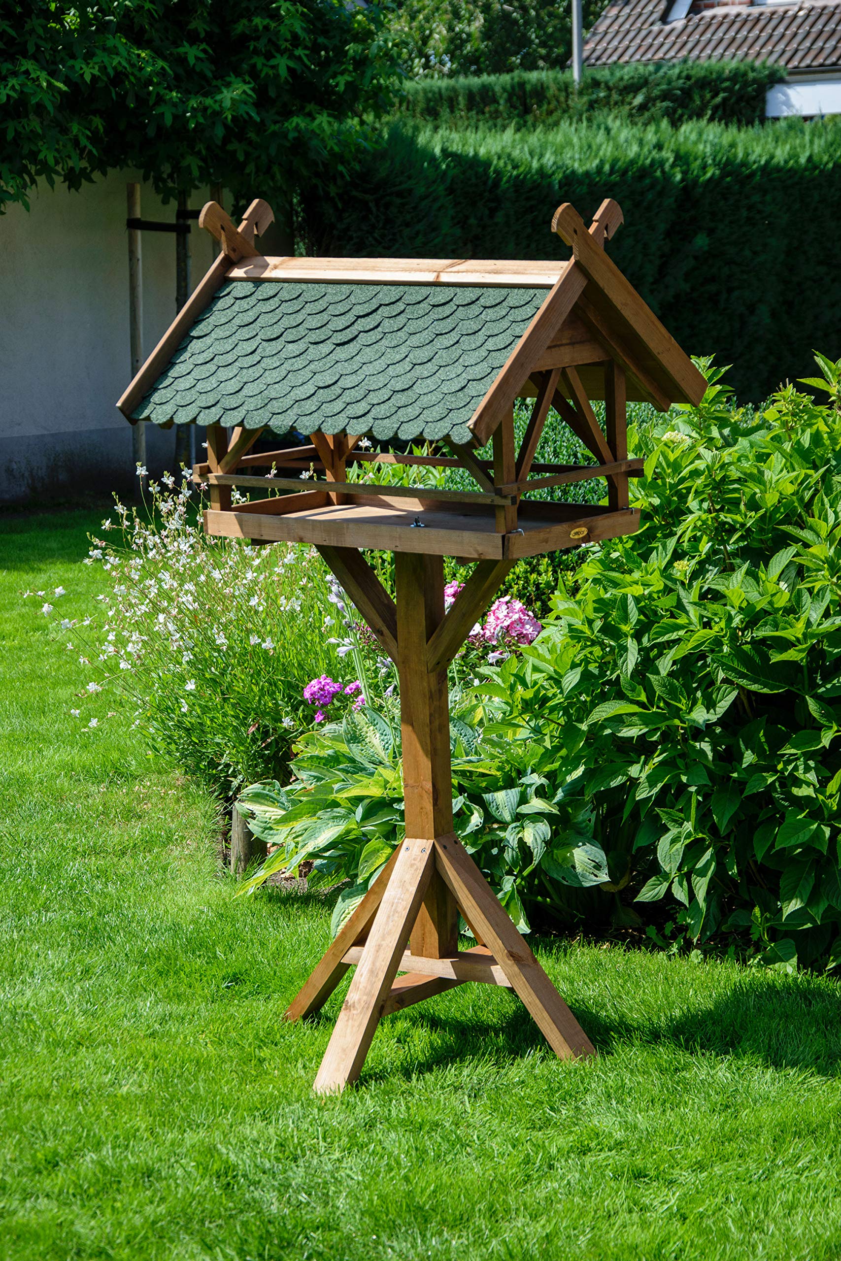 Luxus-VOGELHAUS 49005e Vogelvilla XXL - Vogelfutterhaus Westfalen - Vogelhaus inkl. Ständer - Futterstation aus Holz mit Bitumen 78 x 62 x 148 cm - Dunkelbraun
