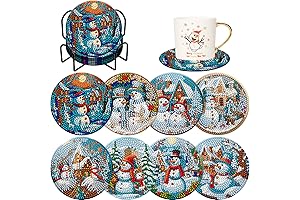8 Pieces Christmas Snowman Diamond Coasters with Holder