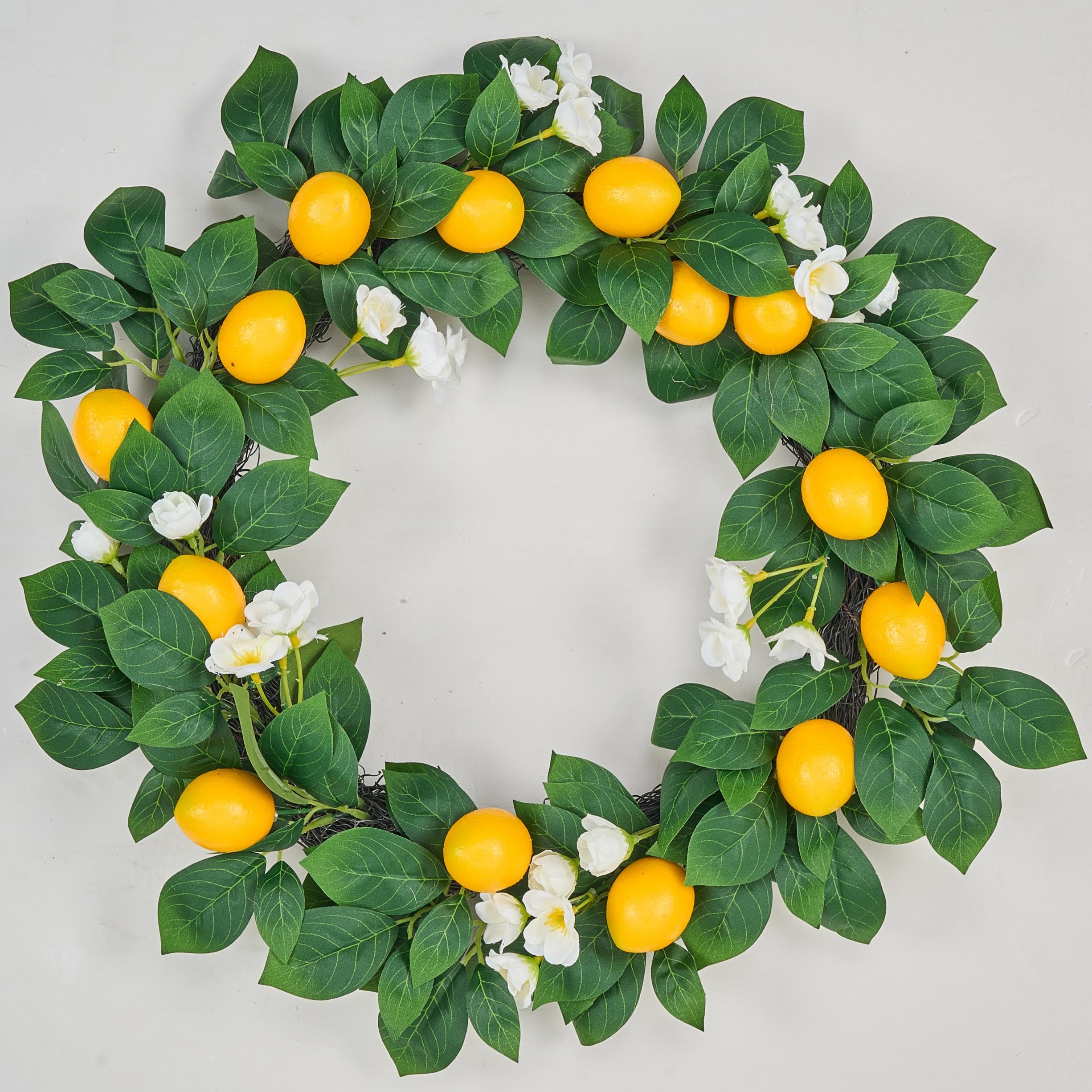 Avoeco H Lemon Avoceo Artificial Wreath For Front Door - Year-Round Greenery, Spring & Summer Decorative 20.5" Faux Lemon Wreath, Perfect For Farmhouse, Weddings, & Seasonal Décor (H Lemon)