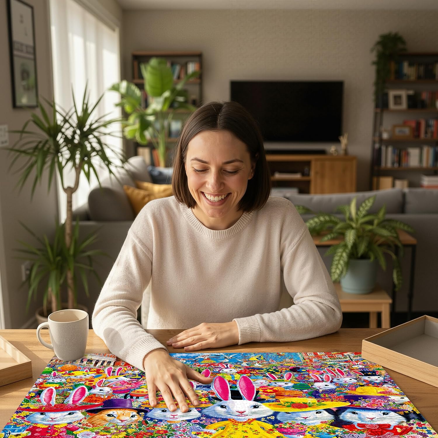 1000 Piece Jigsaw Puzzle for Adults, Flower Hat Bunny Parade Puzzle, 27.6"x19.5" - Stress Relife Funny Puzzles Gift for Friends Family, Wall Art Home Decor