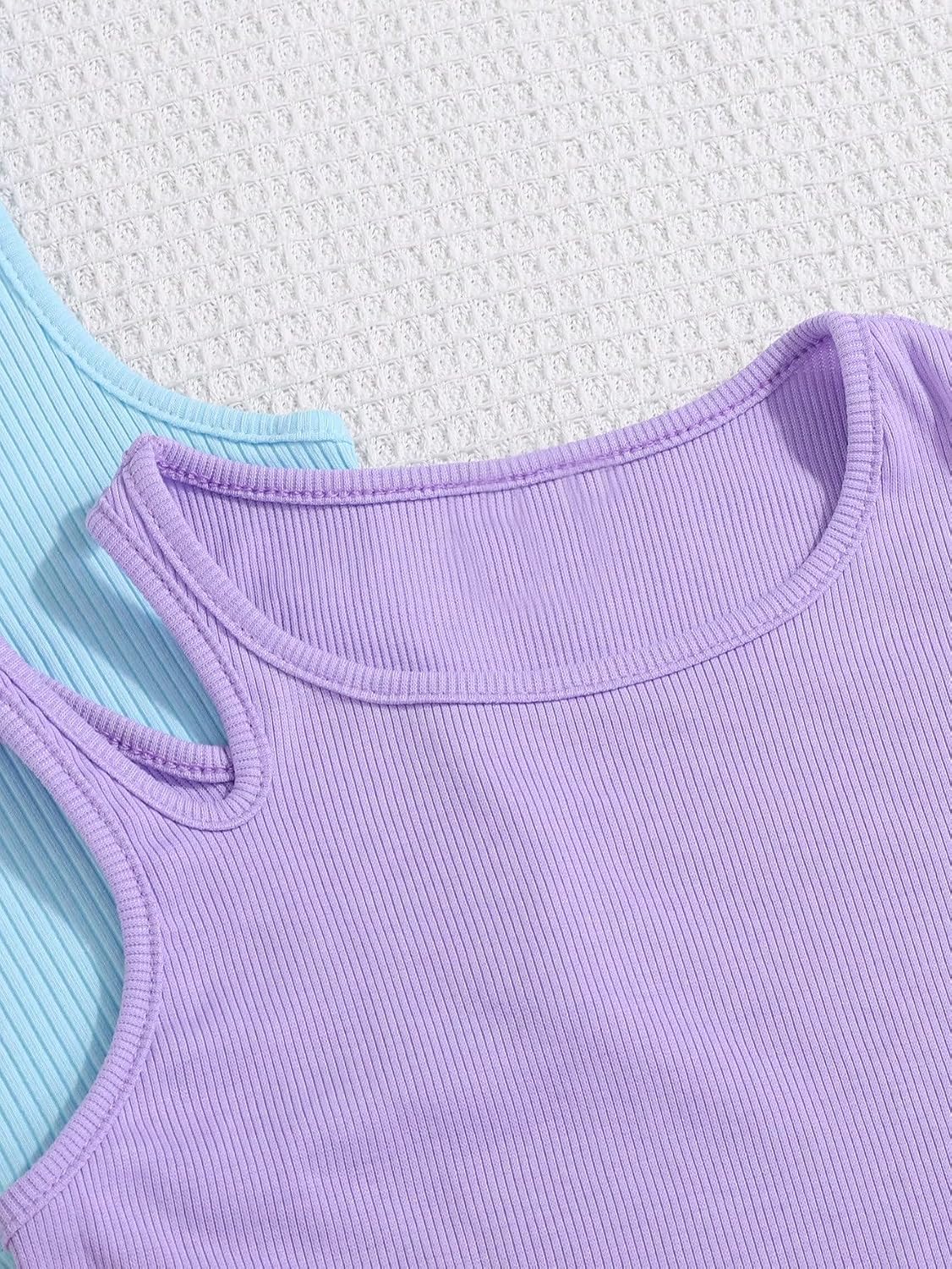 OYOANGLE Girl's 4 Pack Rib Knitted One Shoulder Sleeveless Fitted Basic Tank Tops Ruched Summer Camisole