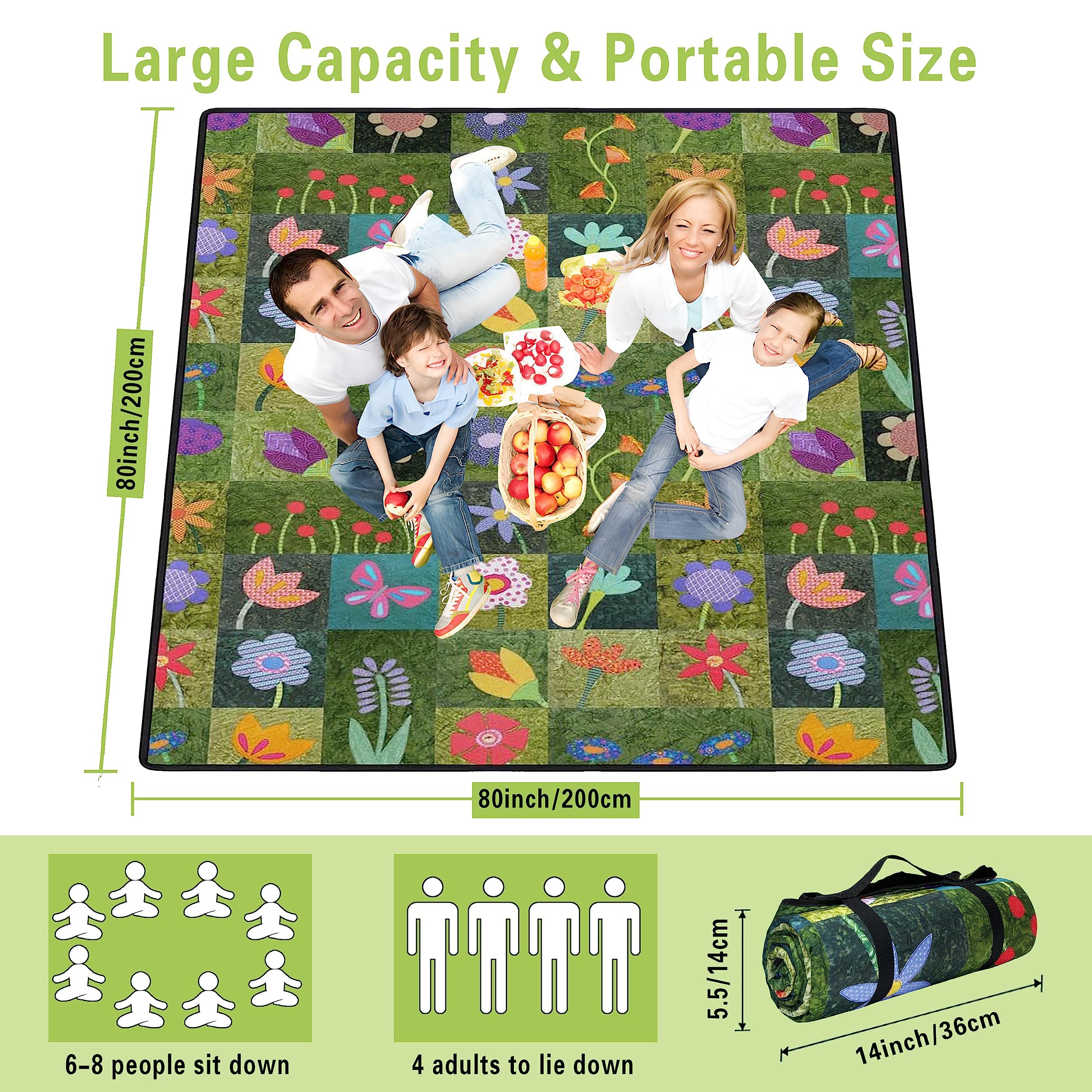 Supfitness Mantas de picnic extragrandes, impermeables, plegables (80 x 80 pulgadas), manta de playa, impermeable, a prueba de arena, alfombrilla de 3 capas para acampar al aire libre