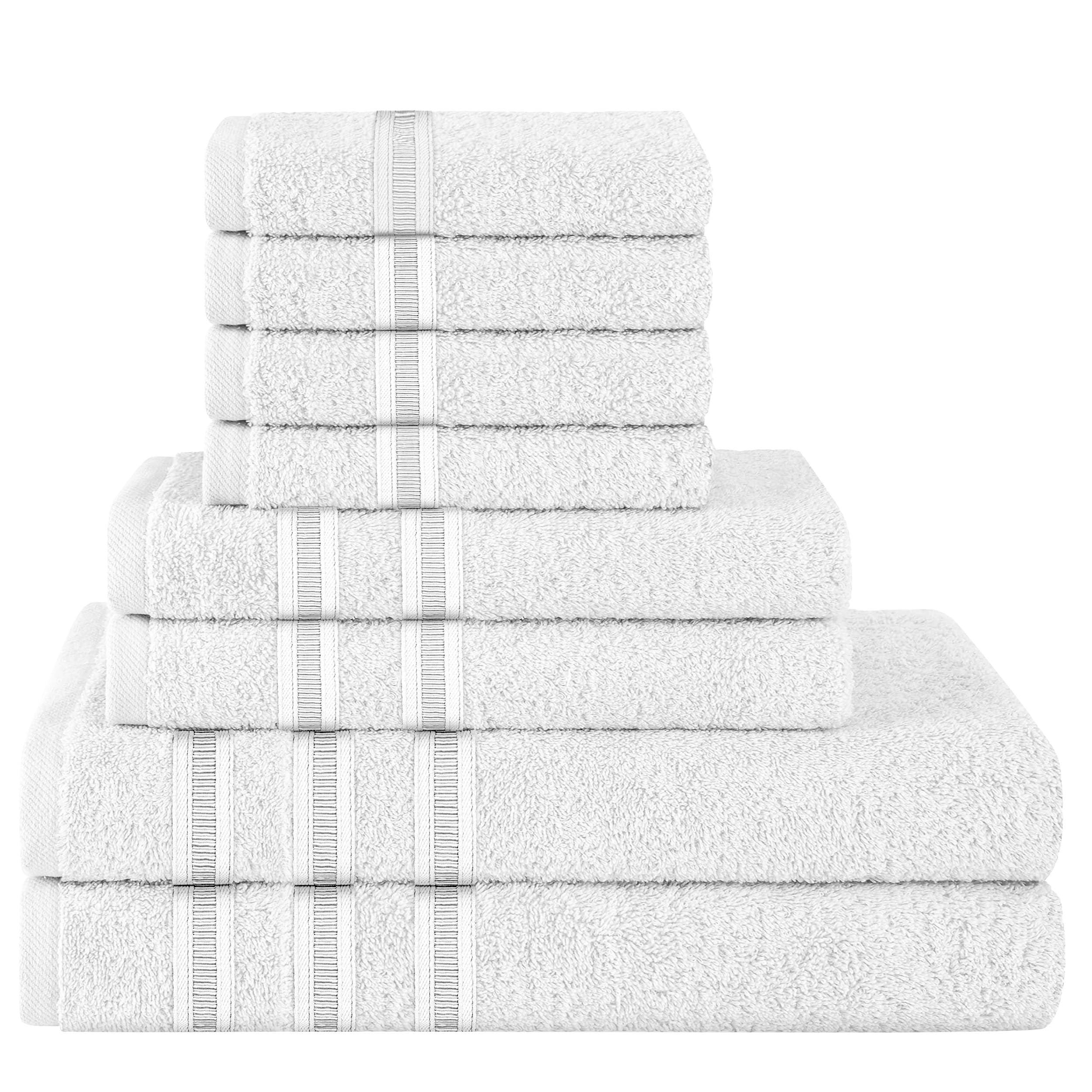 Olivia Rocco 8 Piece Towel 2 Bath Towels 2 Hand Towels and 4 Washcloths Cotton Hotel Quality Super Soft and Highly Absorbent, White