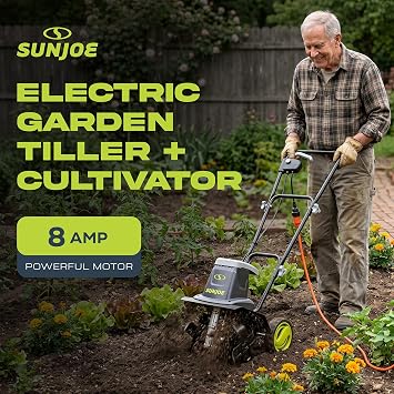 Sun Joe Electric Garden Tiller and Cultivator, 3-Position Height, TJ602E