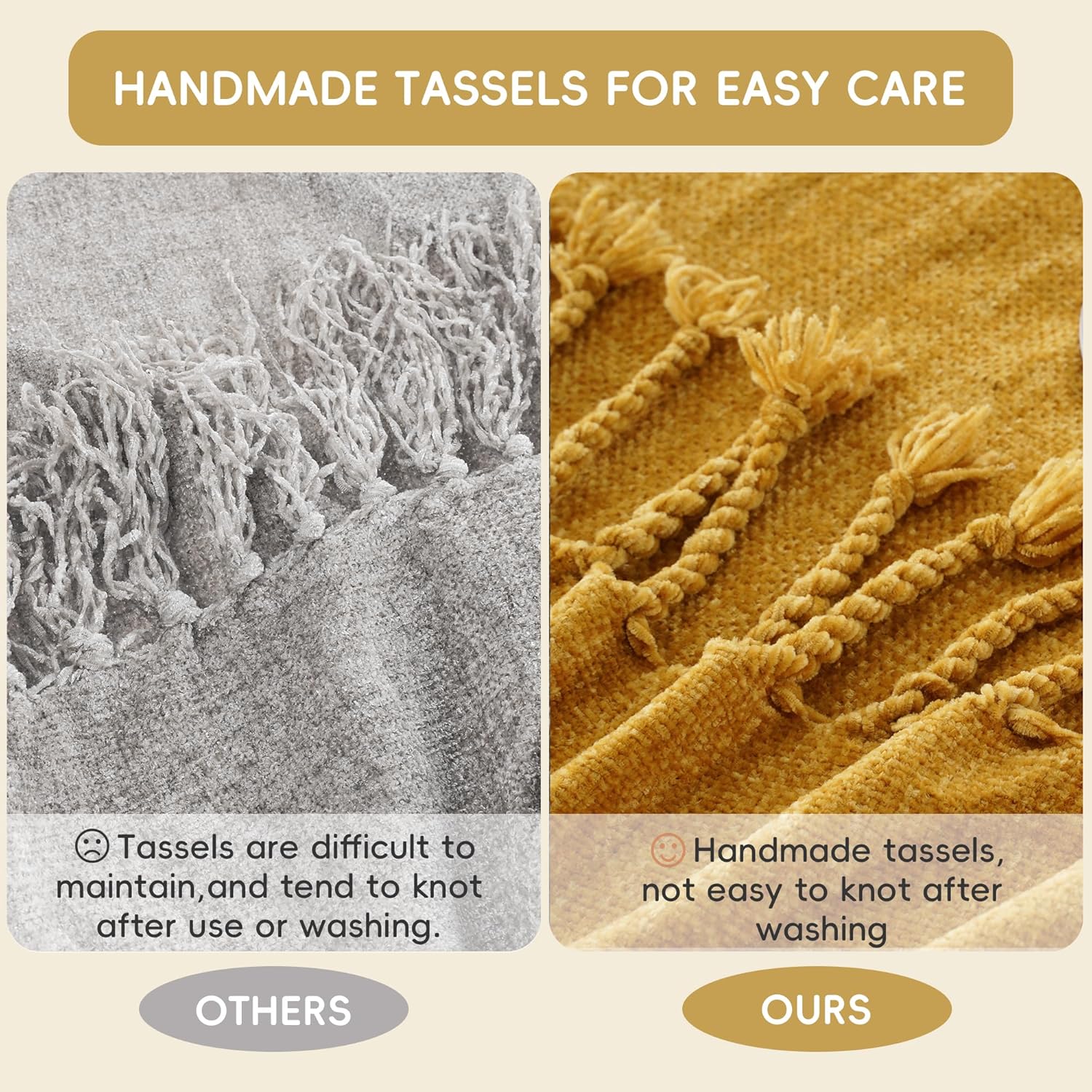 BATTILO HOME Mustard Yellow Throw Blanket for Couch Bed Sofa, Yellow Gold Chenille Throw for Spring Summer, Lightweight Knit Blanket for Home Decor, 50"x60" - Image 4